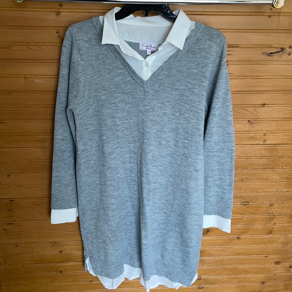Sweater dress with faux button up underneath
